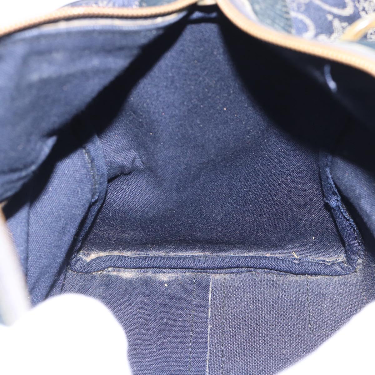 CELINE C Sulky Hand Bag Canvas Navy Gold Tone Auth gh2303