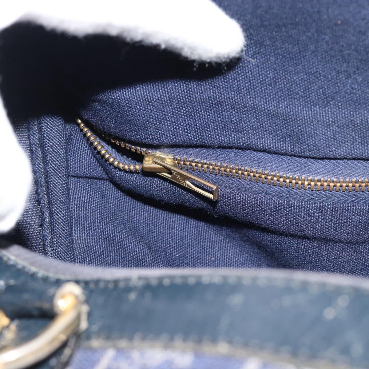 CELINE C Sulky Hand Bag Canvas Navy Gold Tone Auth gh2303