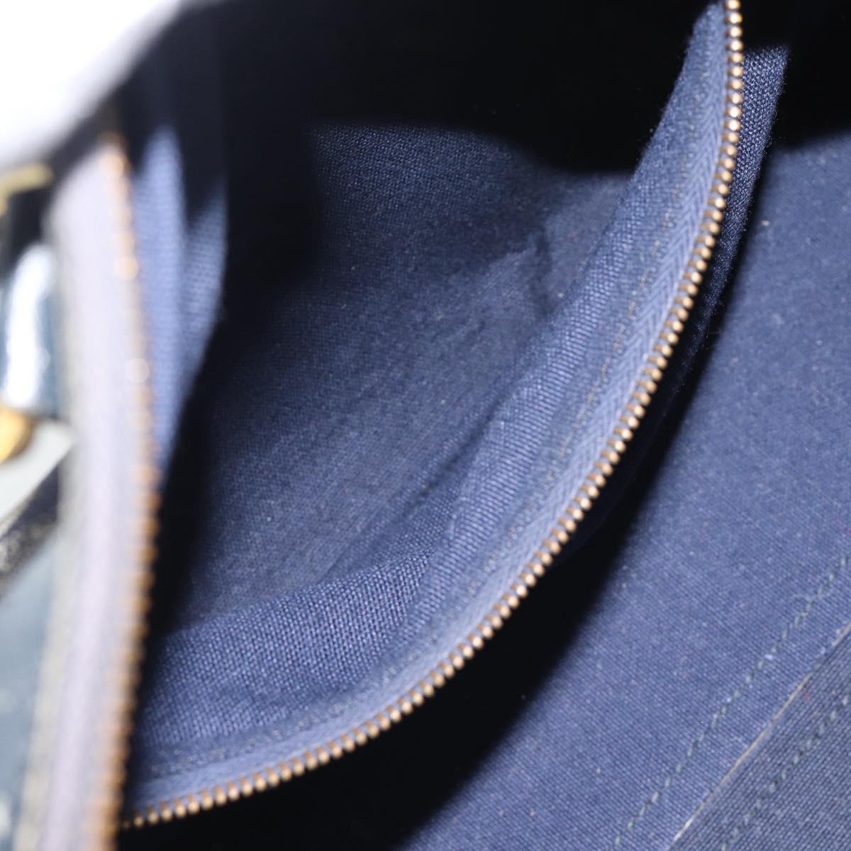 CELINE C Sulky Hand Bag Canvas Navy Gold Tone Auth gh2303