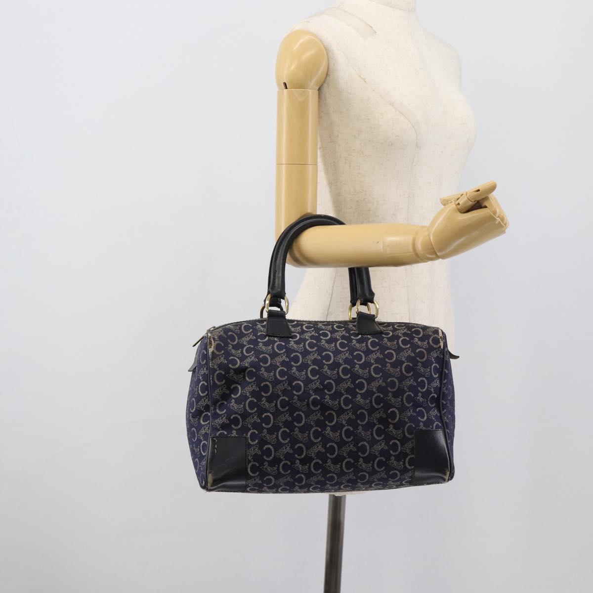 CELINE C Sulky Hand Bag Canvas Navy Gold Tone Auth gh2303
