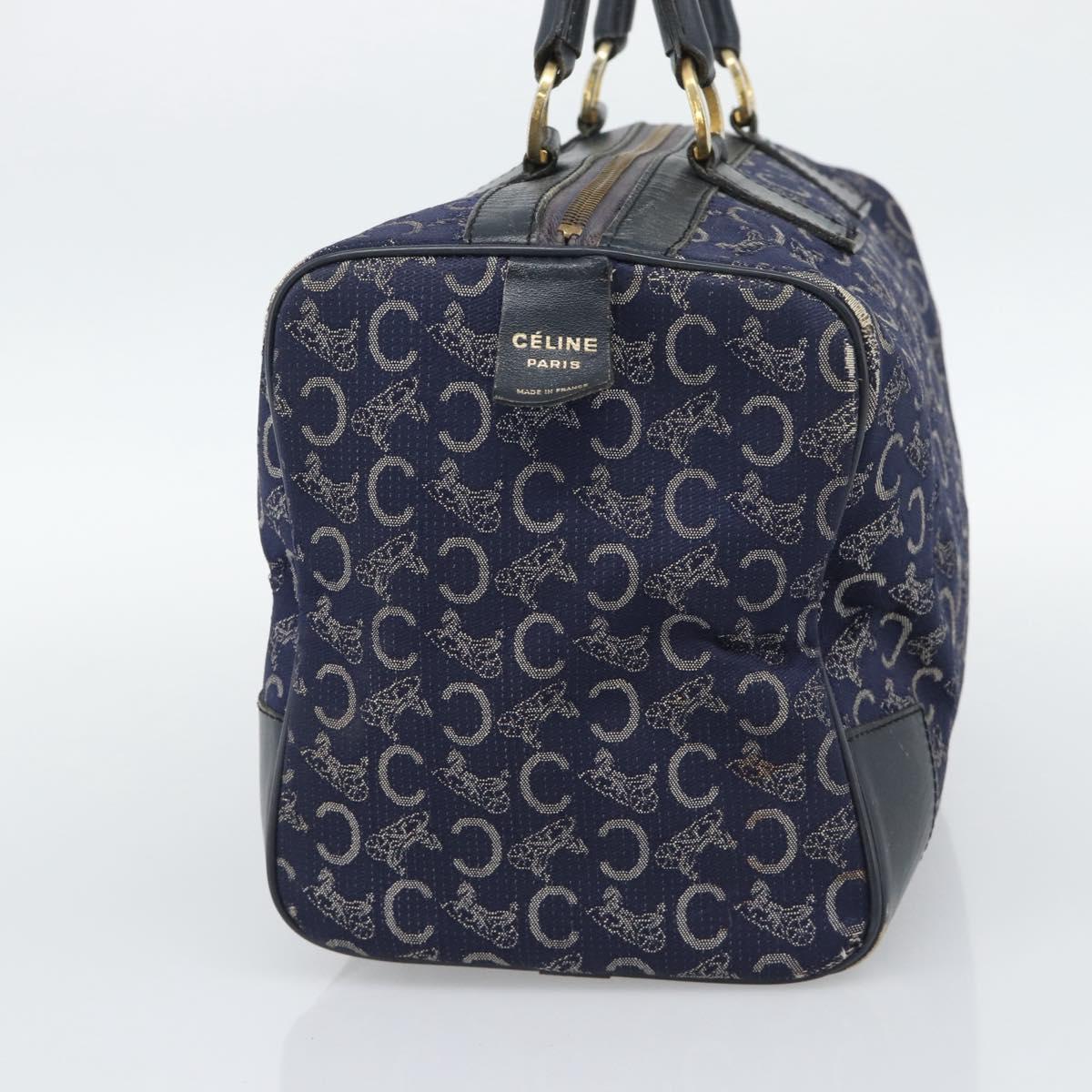 CELINE C Sulky Hand Bag Canvas Navy Gold Tone Auth gh2303