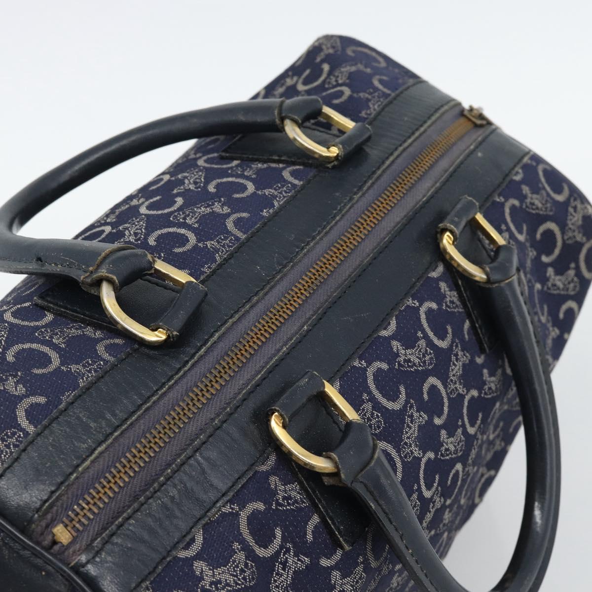 CELINE C Sulky Hand Bag Canvas Navy Gold Tone Auth gh2303