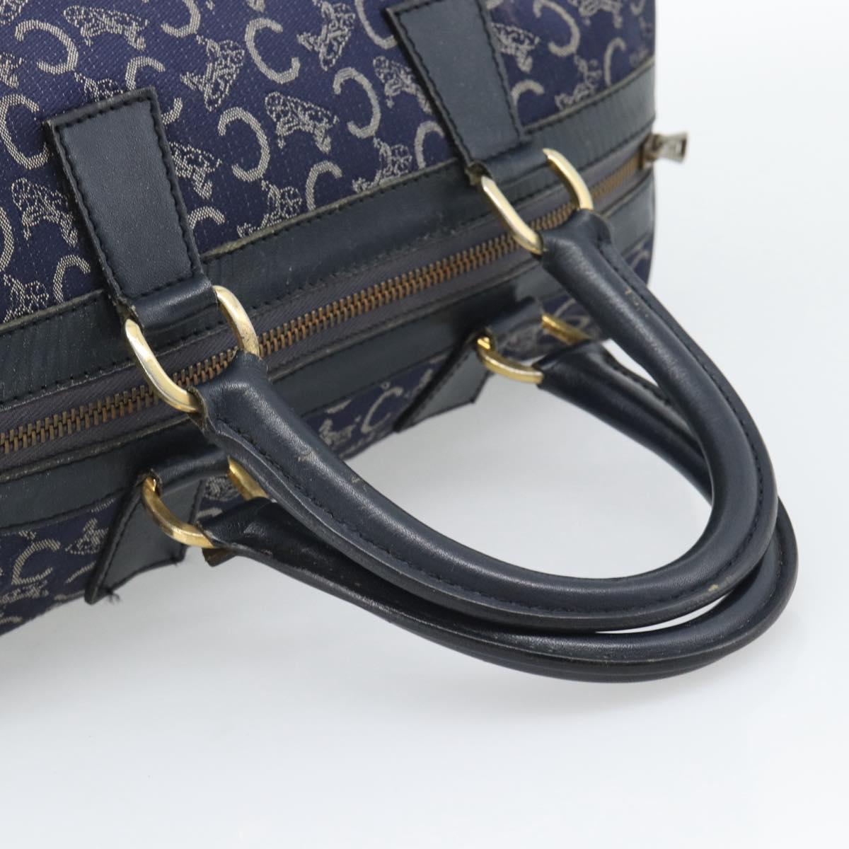 CELINE C Sulky Hand Bag Canvas Navy Gold Tone Auth gh2303