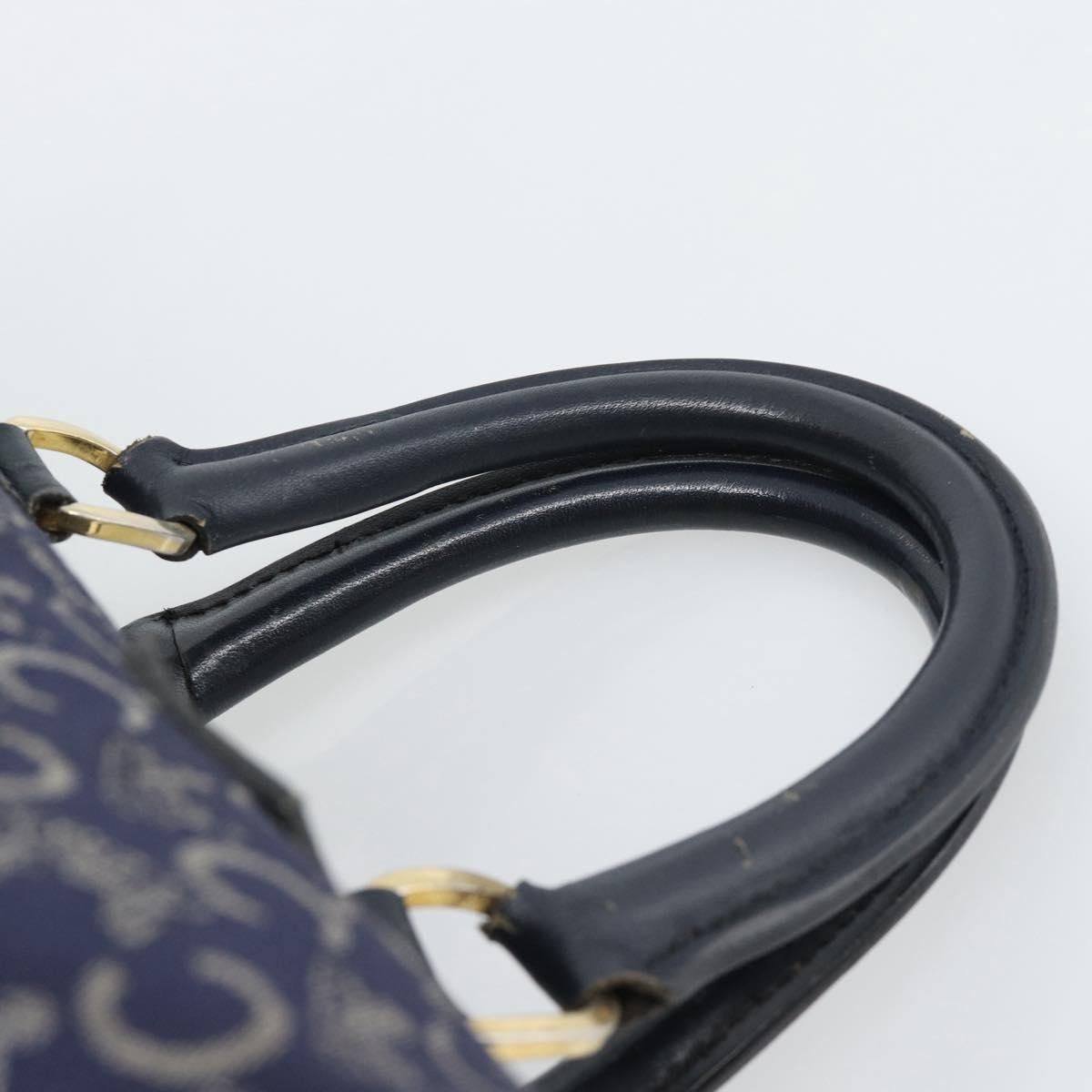 CELINE C Sulky Hand Bag Canvas Navy Gold Tone Auth gh2303