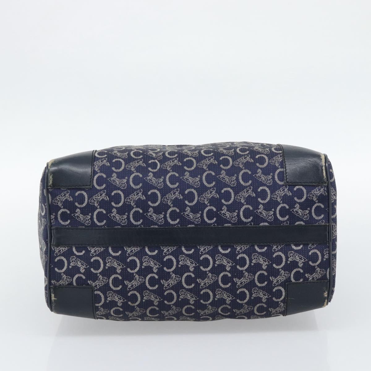 CELINE C Sulky Hand Bag Canvas Navy Gold Tone Auth gh2303