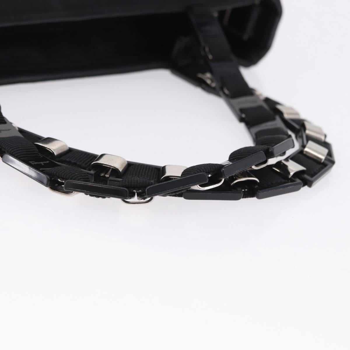 Salvatore Ferragamo Vala Hand Bag Canvas Black Silver Auth gh2305