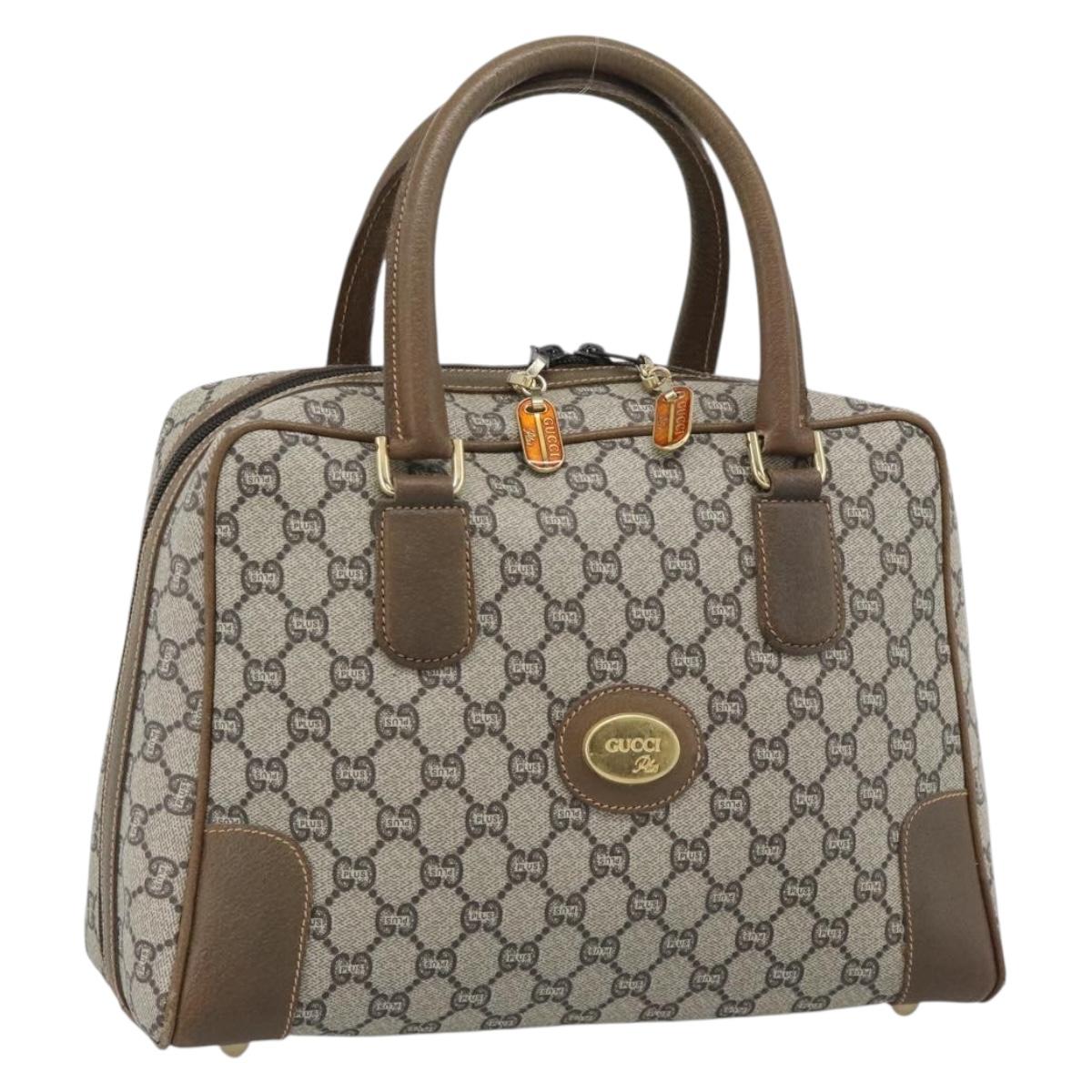 GUCCI Plus Hand Bag PVC Leather Beige Gold Tone Auth gh2306