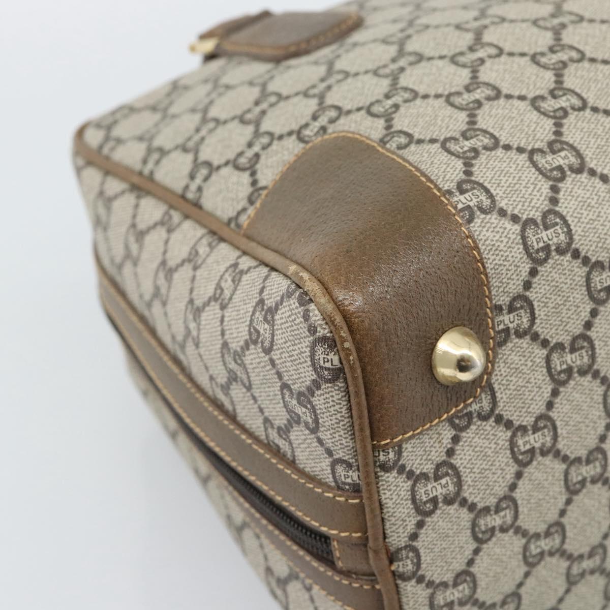GUCCI Plus Hand Bag PVC Leather Beige Gold Tone Auth gh2306