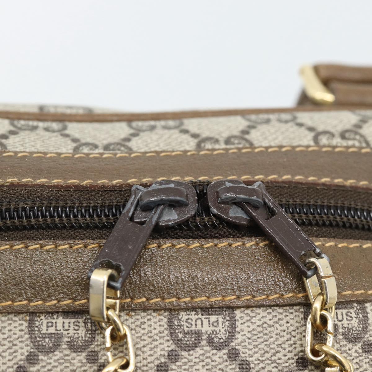 GUCCI Plus Hand Bag PVC Leather Beige Gold Tone Auth gh2306