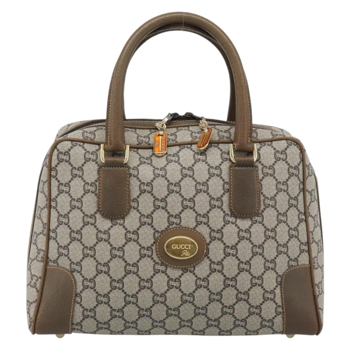 GUCCI Plus Hand Bag PVC Leather Beige Gold Tone Auth gh2306
