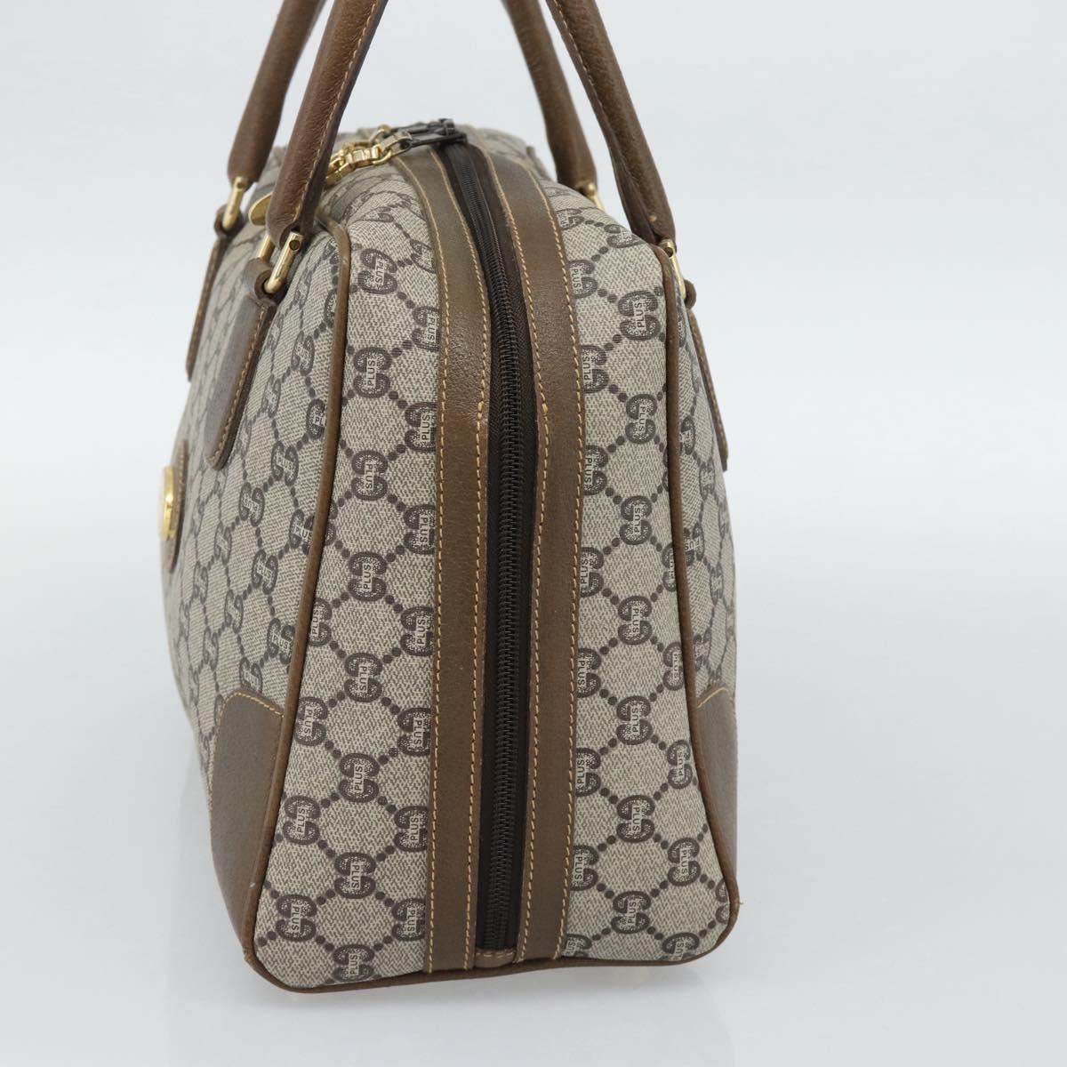 GUCCI Plus Hand Bag PVC Leather Beige Gold Tone Auth gh2306