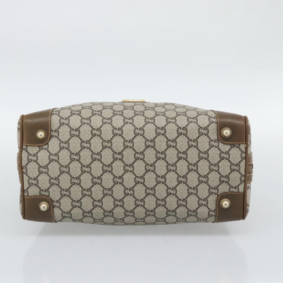 GUCCI Plus Hand Bag PVC Leather Beige Gold Tone Auth gh2306