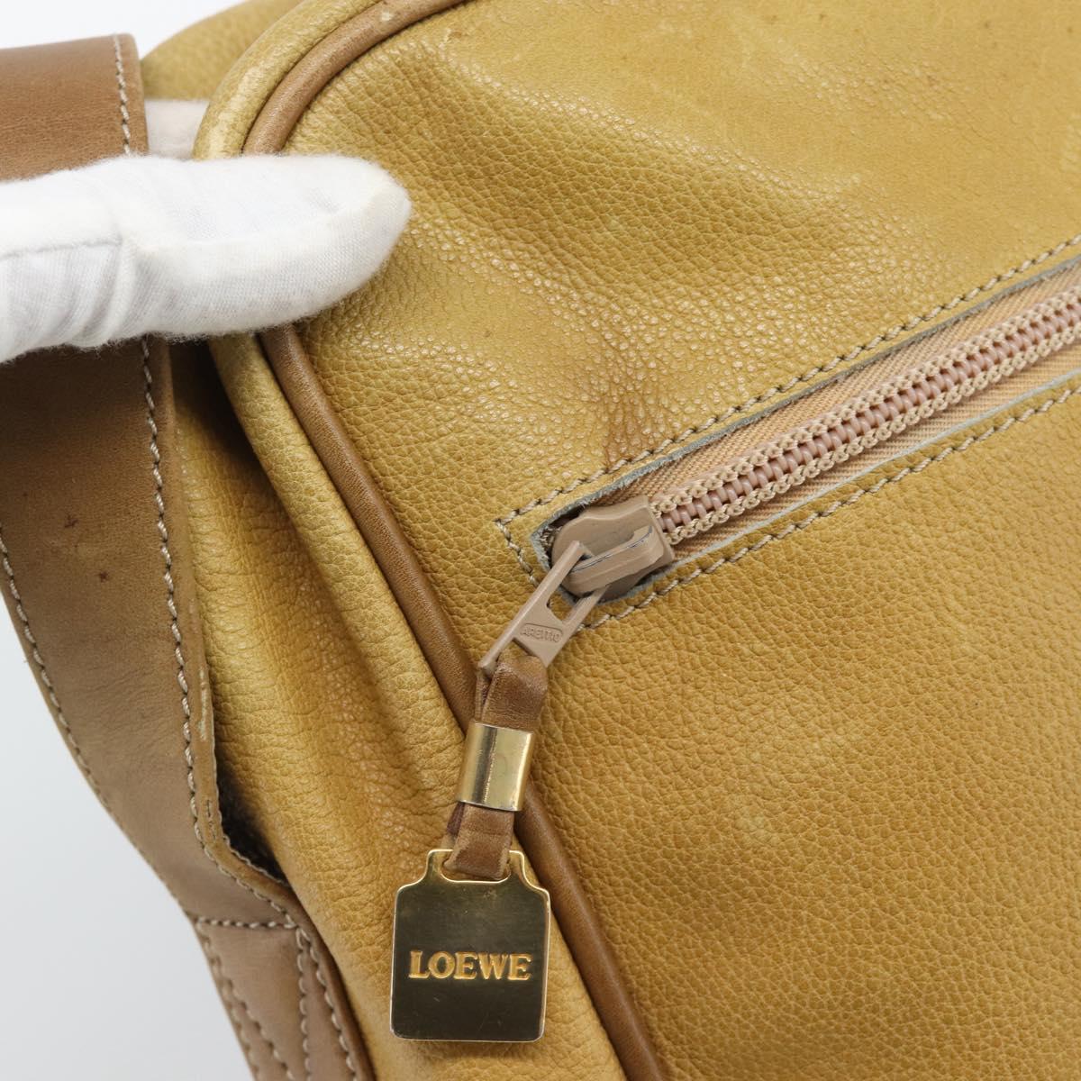 LOEWE Shoulder Bag Leather Beige Gold Tone Auth gh2307