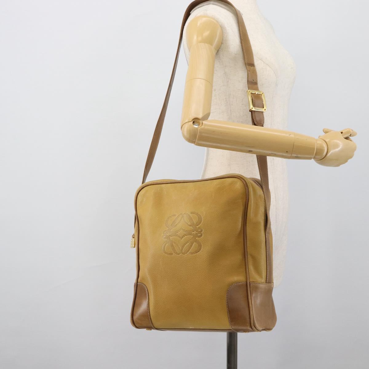 LOEWE Shoulder Bag Leather Beige Gold Tone Auth gh2307