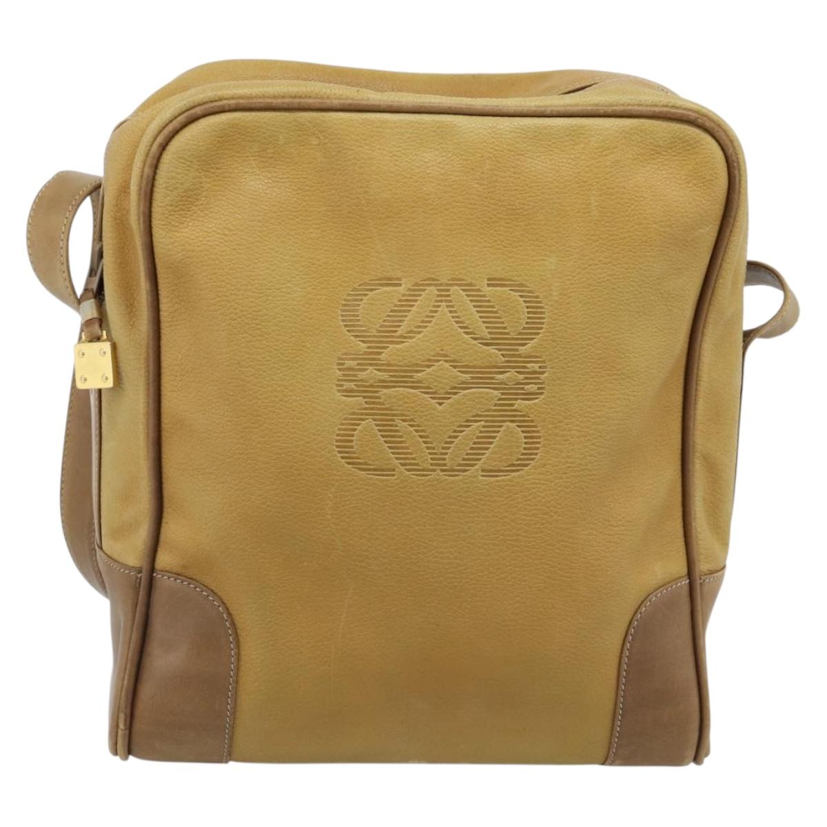 LOEWE Shoulder Bag Leather Beige Gold Tone Auth gh2307