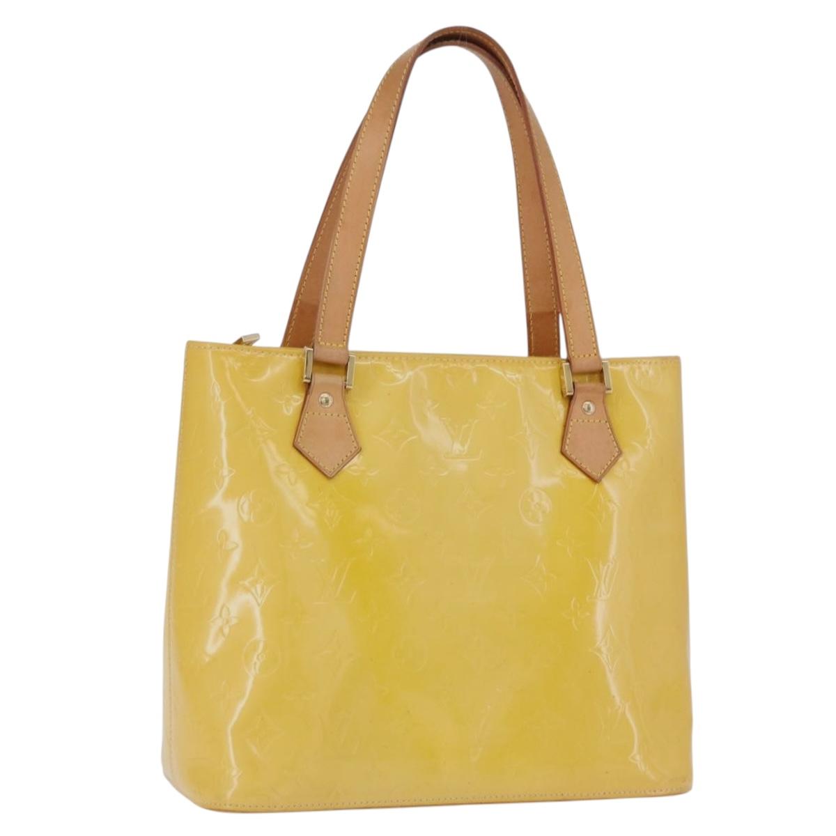 LOUIS VUITTON Monogram Vernis Houston Hand Bag Lime Yellow M91055 LV Auth gh2308