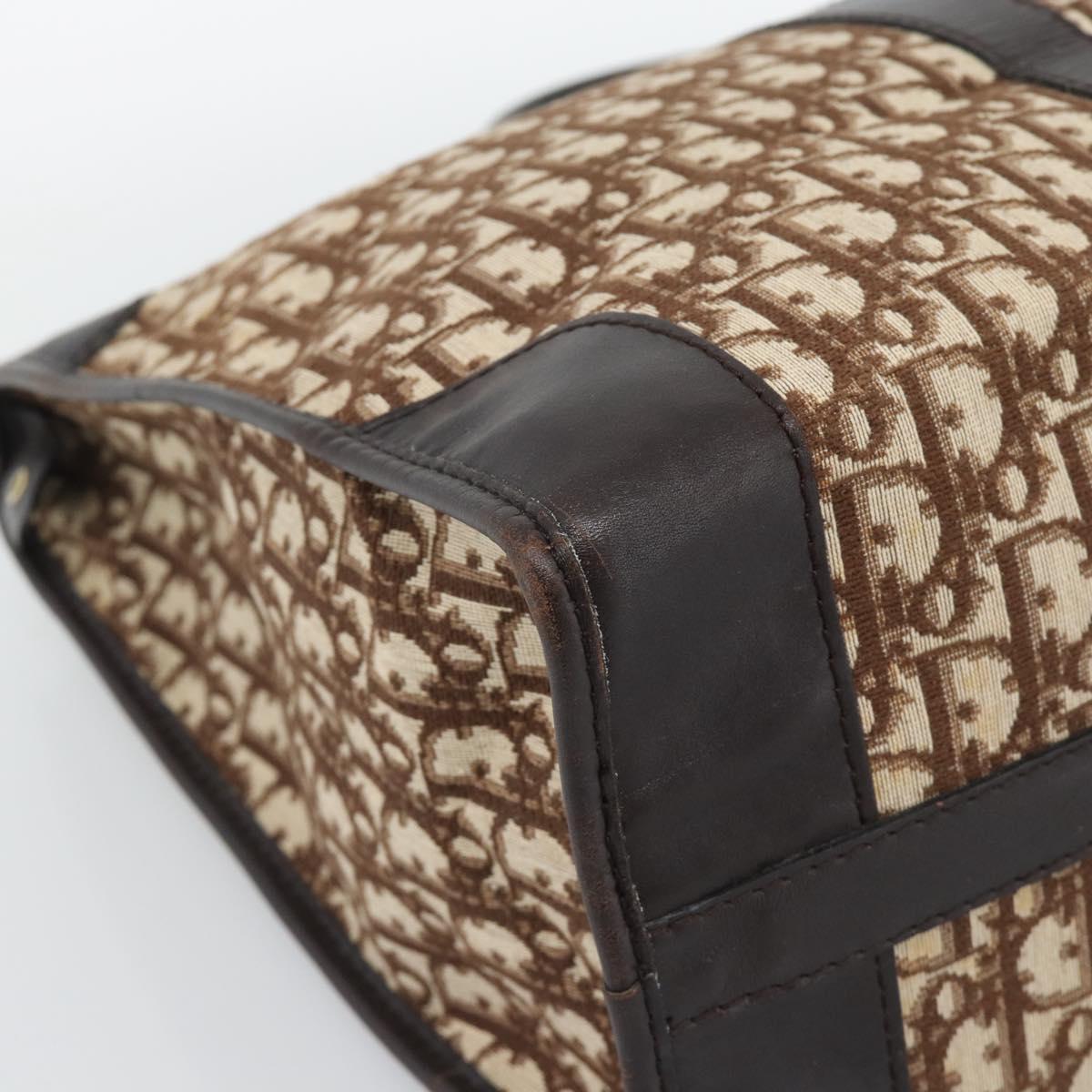 Christian Dior Trotter Canvas Boston Bag Beige Gold Tone Auth gh2311