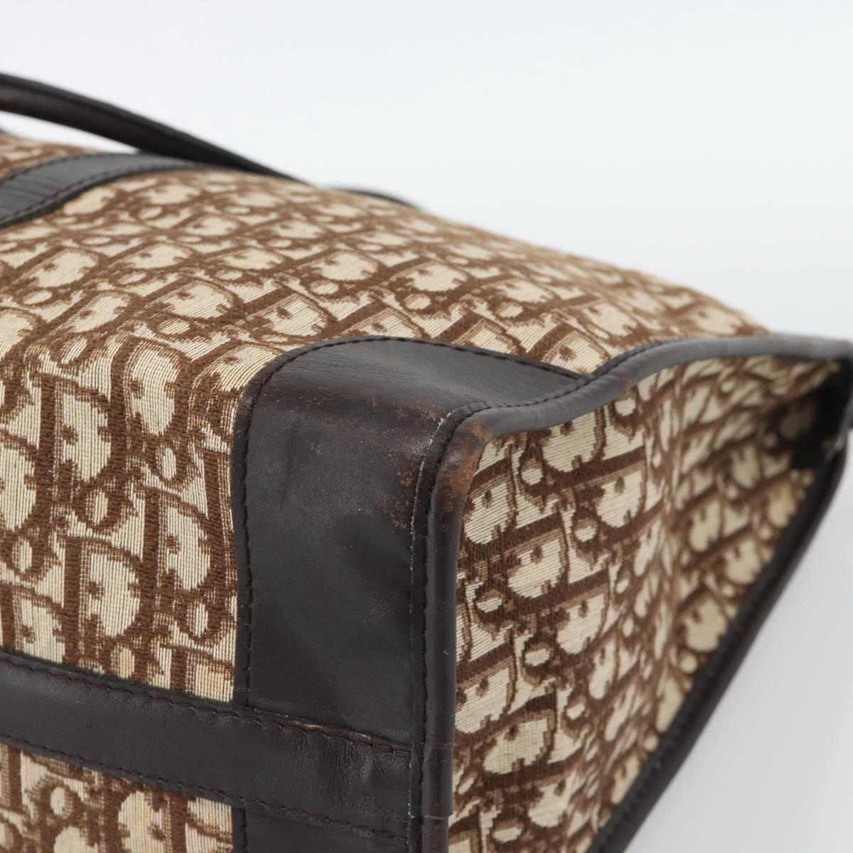 Christian Dior Trotter Canvas Boston Bag Beige Gold Tone Auth gh2311