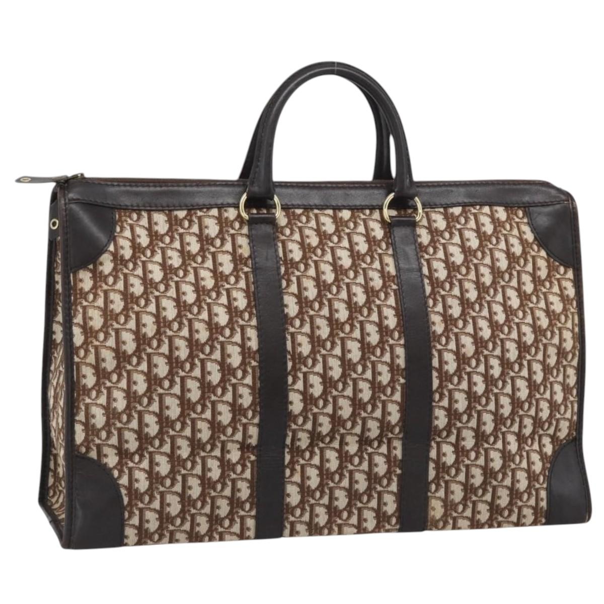 Christian Dior Trotter Canvas Boston Bag Beige Gold Tone Auth gh2311