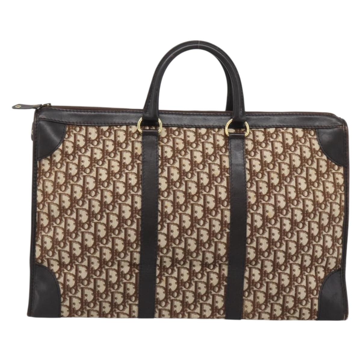 Christian Dior Trotter Canvas Boston Bag Beige Gold Tone Auth gh2311