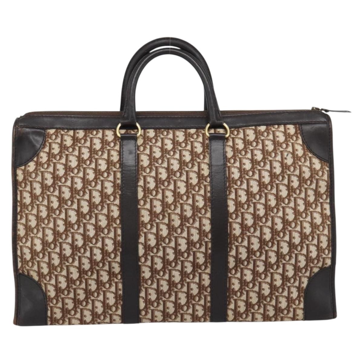 Christian Dior Trotter Canvas Boston Bag Beige Gold Tone Auth gh2311