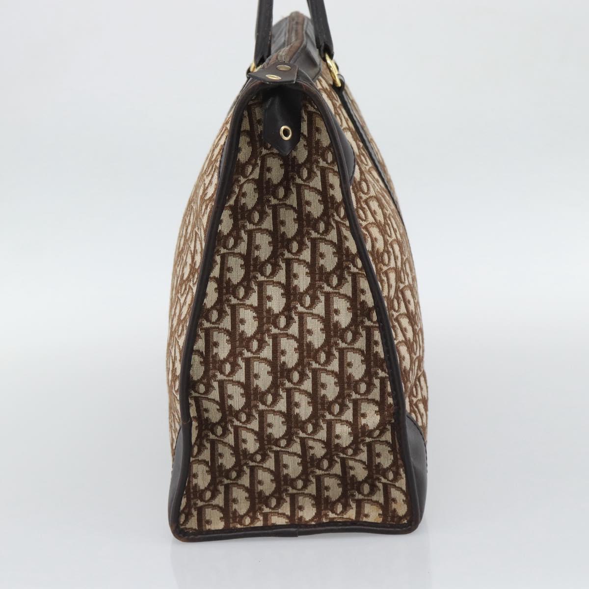 Christian Dior Trotter Canvas Boston Bag Beige Gold Tone Auth gh2311