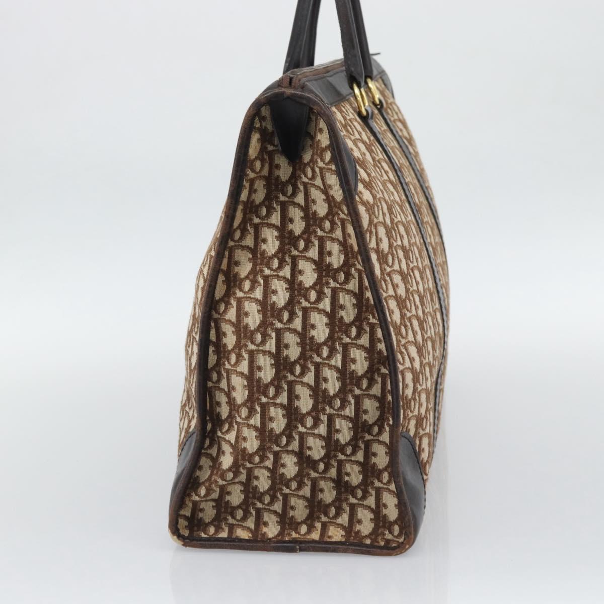 Christian Dior Trotter Canvas Boston Bag Beige Gold Tone Auth gh2311