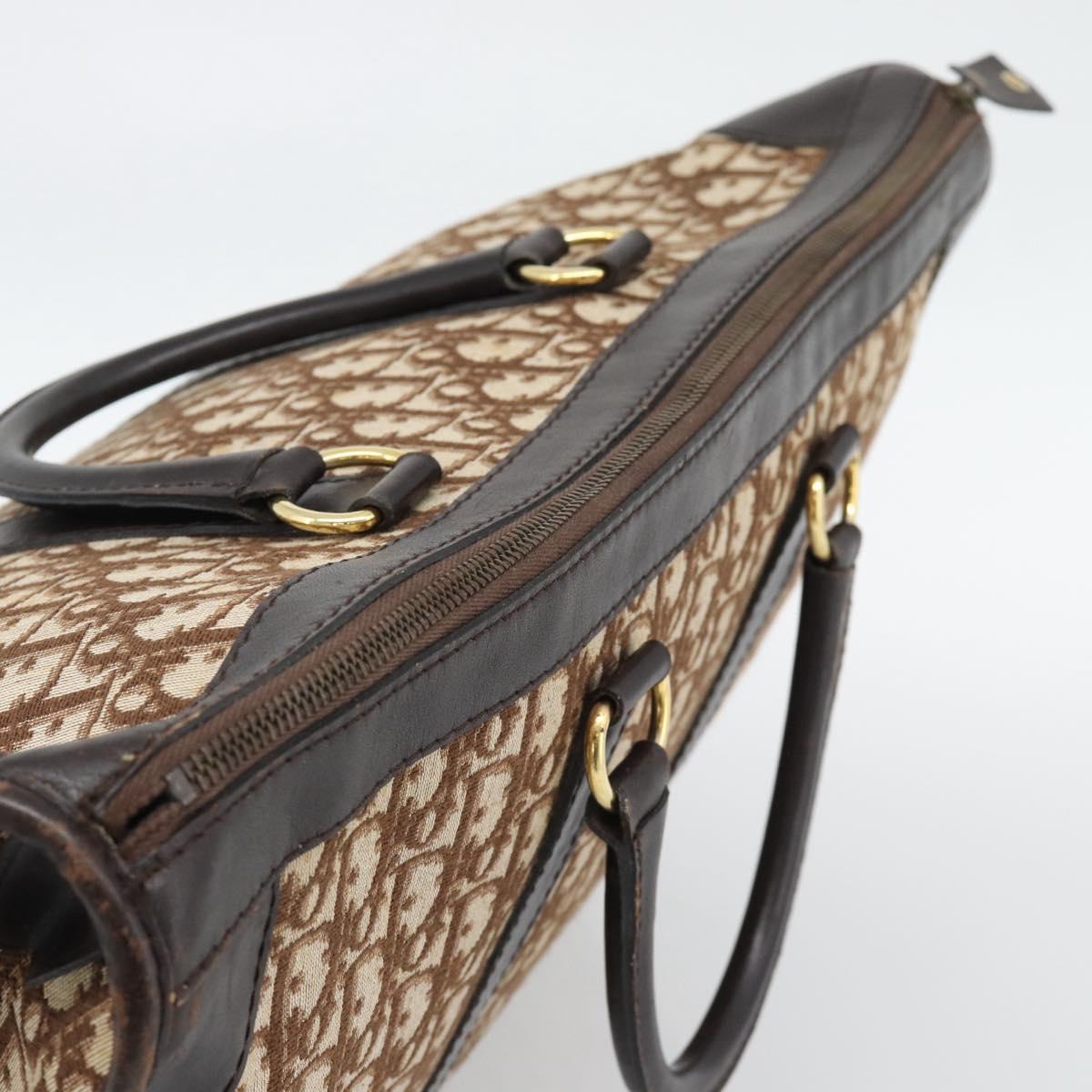 Christian Dior Trotter Canvas Boston Bag Beige Gold Tone Auth gh2311
