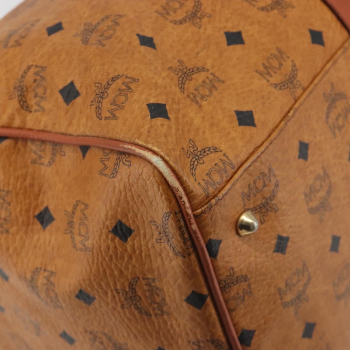 MCM Vicetos Boston Bag PVC Leather Brown Gold Tone Auth gh2312