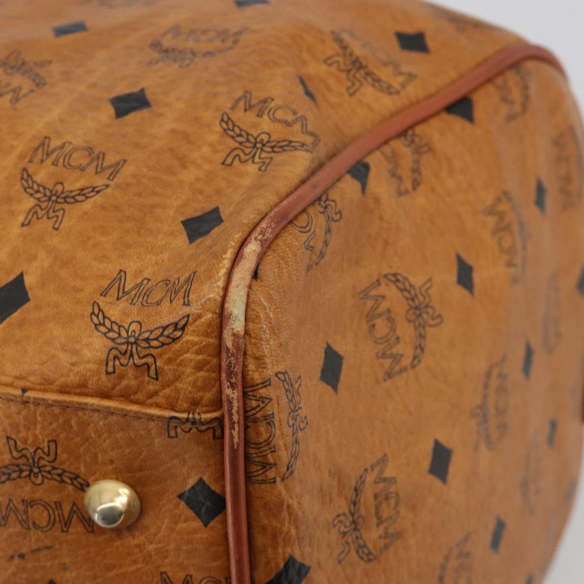MCM Vicetos Boston Bag PVC Leather Brown Gold Tone Auth gh2312