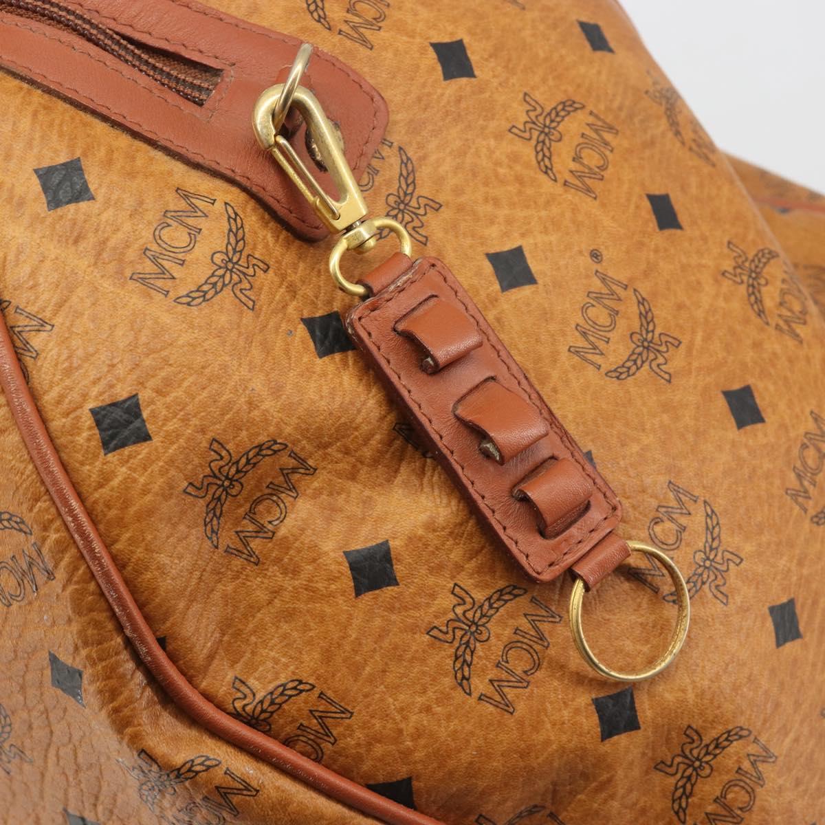 MCM Vicetos Boston Bag PVC Leather Brown Gold Tone Auth gh2312