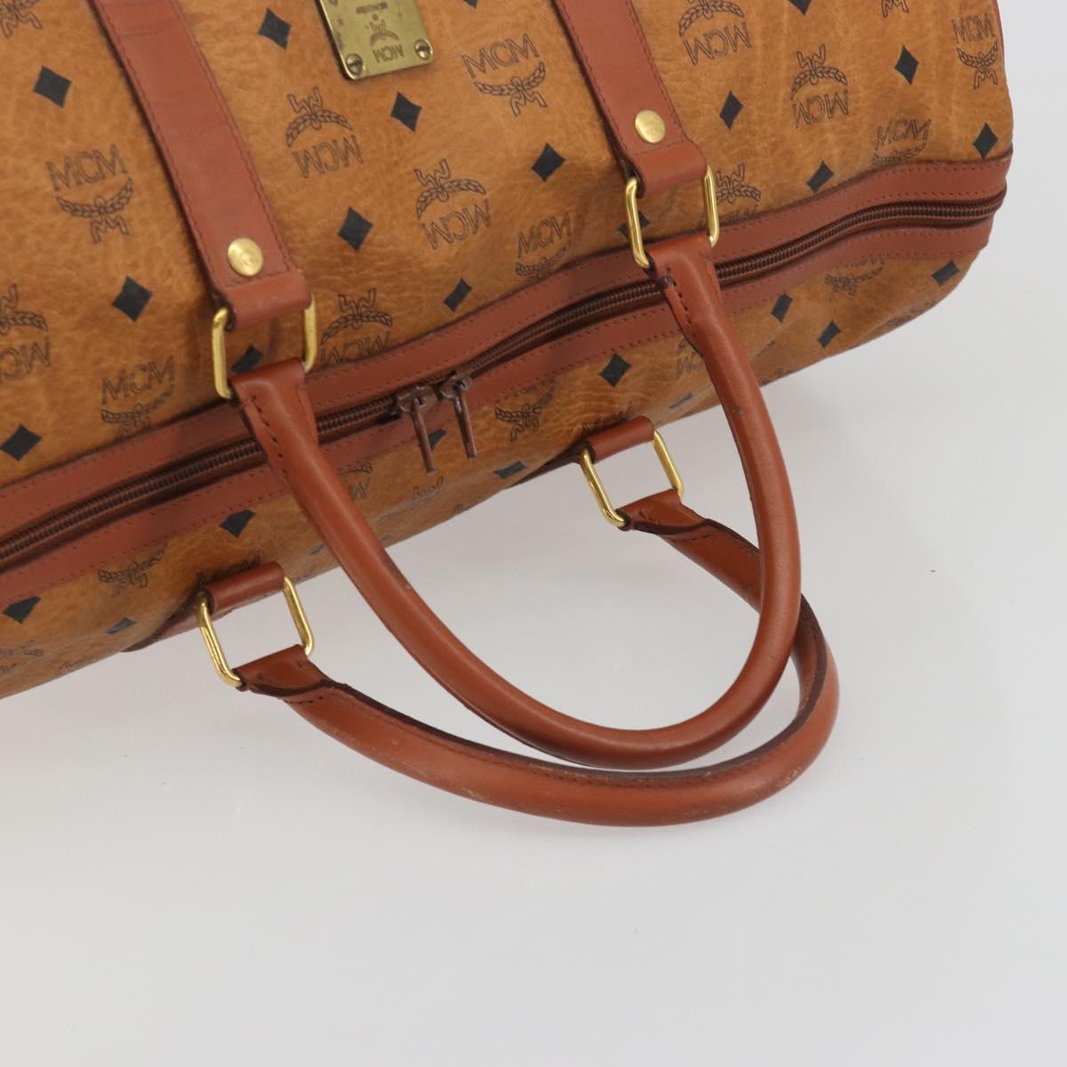 MCM Vicetos Boston Bag PVC Leather Brown Gold Tone Auth gh2312