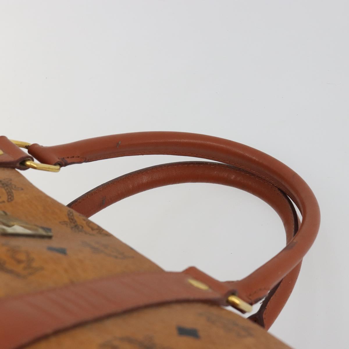 MCM Vicetos Boston Bag PVC Leather Brown Gold Tone Auth gh2312