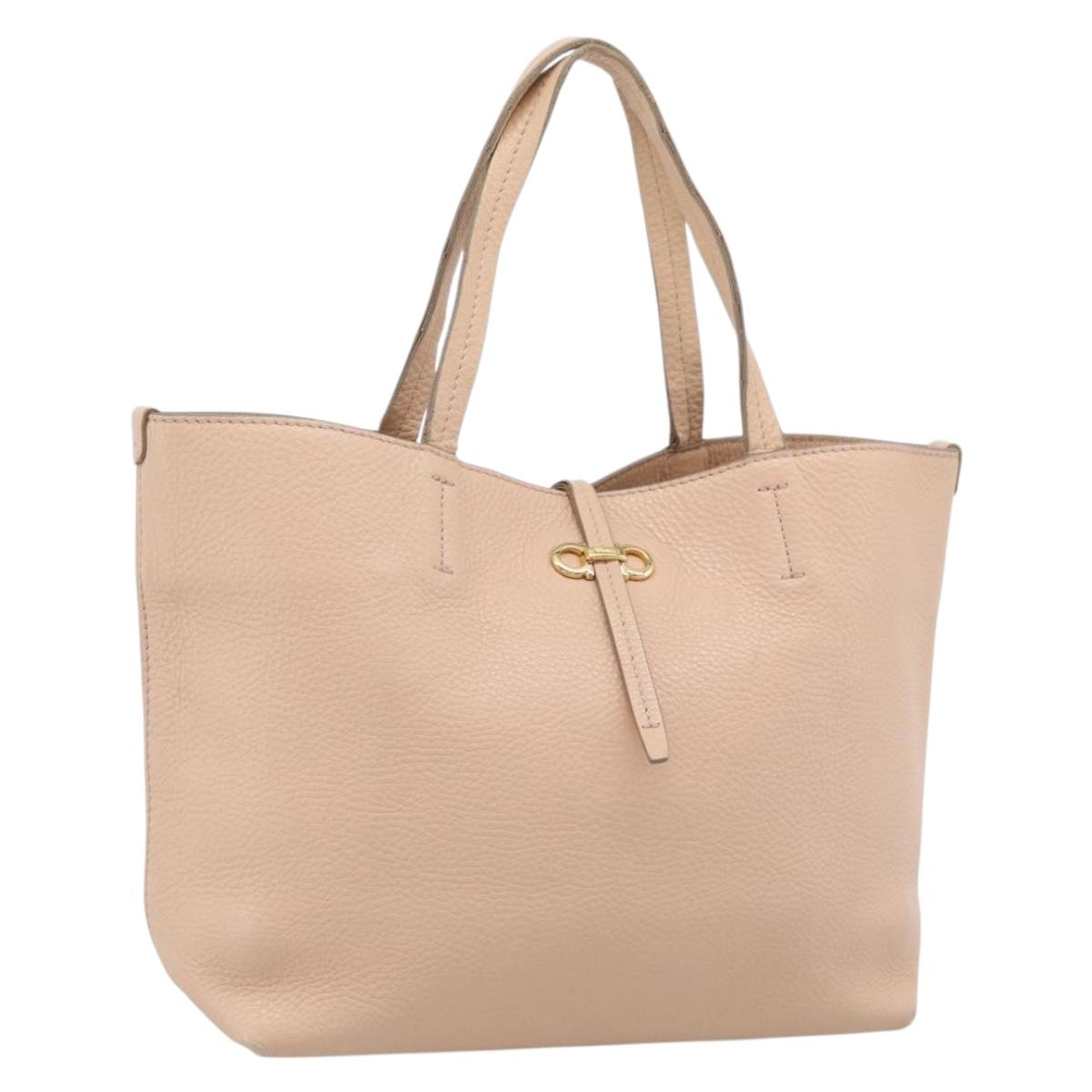 Salvatore Ferragamo Gancini Tote Bag Leather Pink Gold Tone Auth gh2313