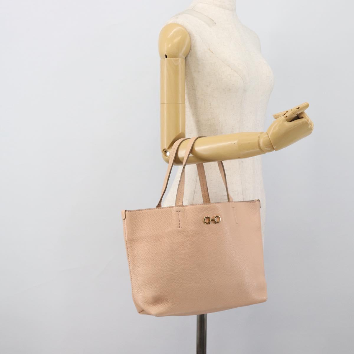 Salvatore Ferragamo Gancini Tote Bag Leather Pink Gold Tone Auth gh2313