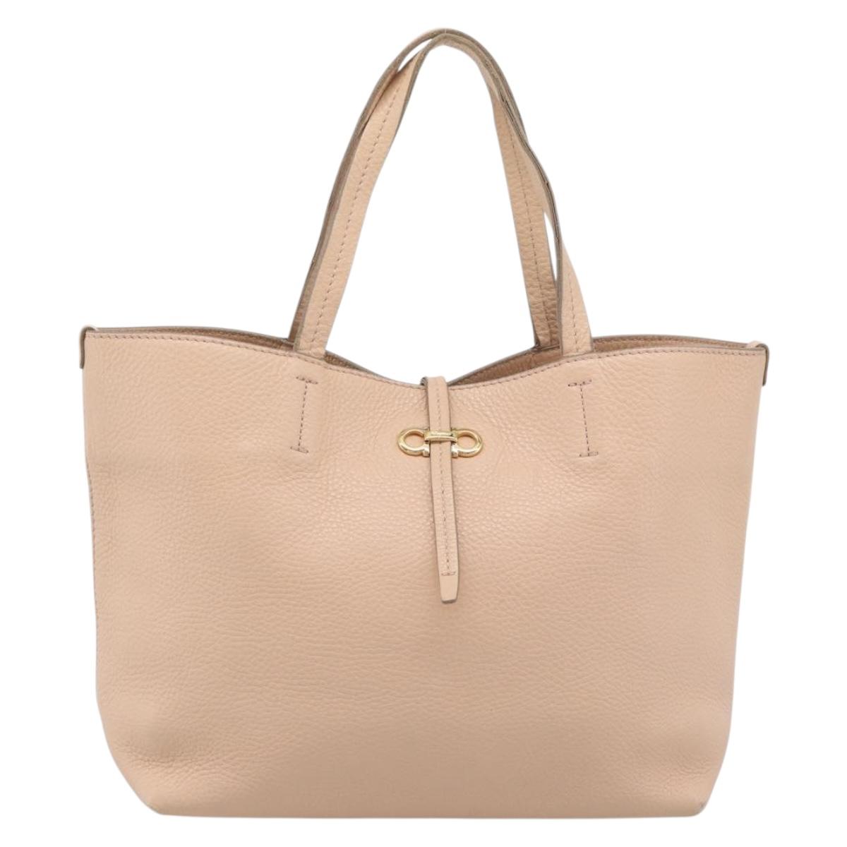 Salvatore Ferragamo Gancini Tote Bag Leather Pink Gold Tone Auth gh2313