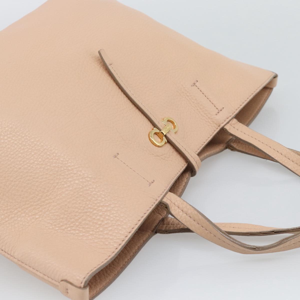 Salvatore Ferragamo Gancini Tote Bag Leather Pink Gold Tone Auth gh2313