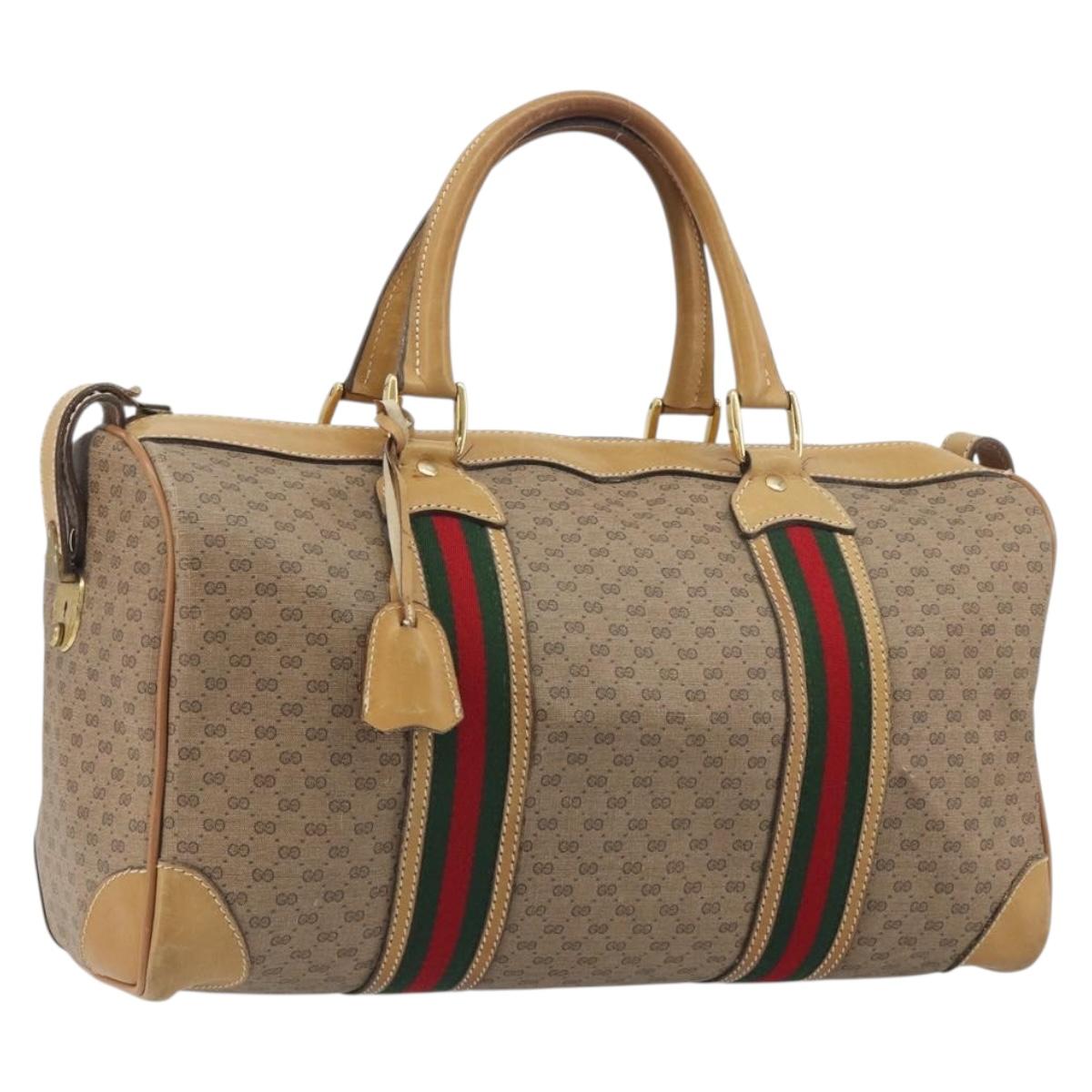GUCCI Micro GG Web Sherry Line Boston Bag PVC Beige 58 012 534 40 Auth gh2316A