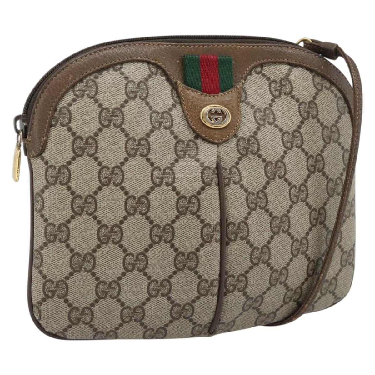 GUCCI GG Supreme Shoulder Bag PVC Leather Beige Gold Tone 904 02 047 Auth gh2320
