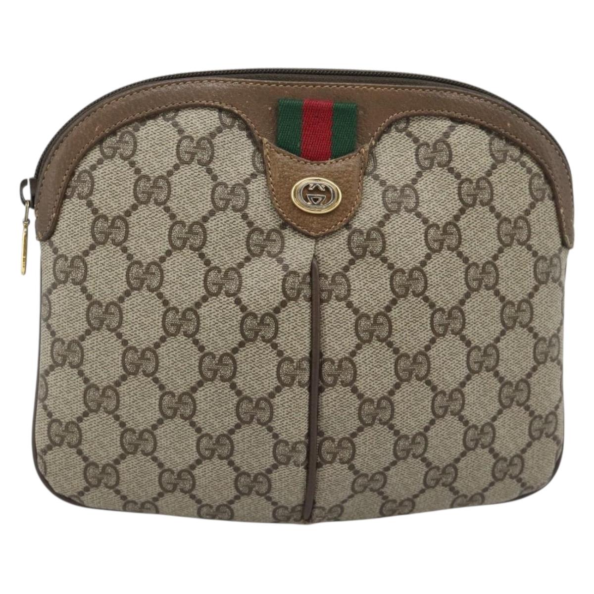 GUCCI GG Supreme Shoulder Bag PVC Leather Beige Gold Tone 904 02 047 Auth gh2320