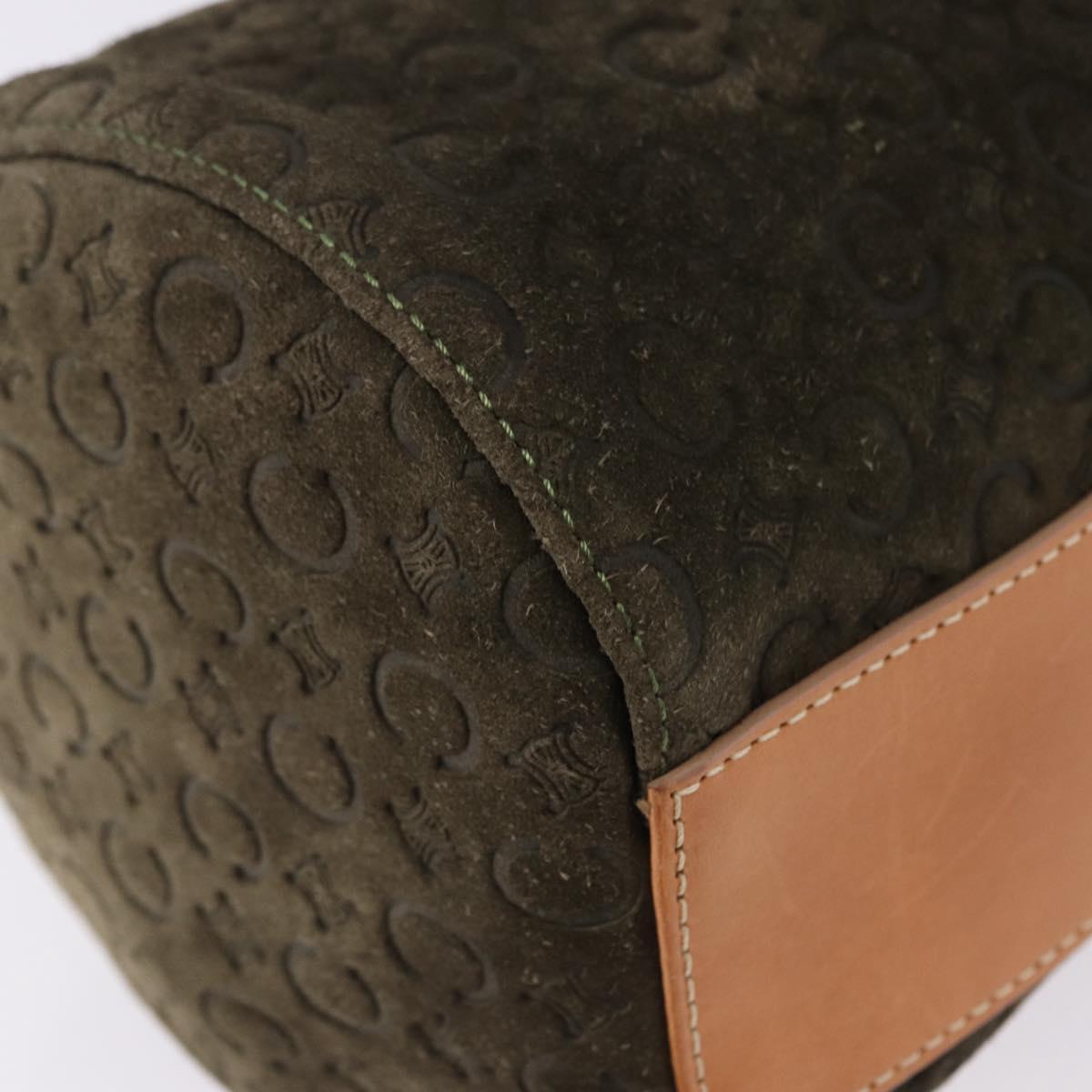 CELINE C Macadam Hand Bag Suede Green Gold Tone Auth gh2322A