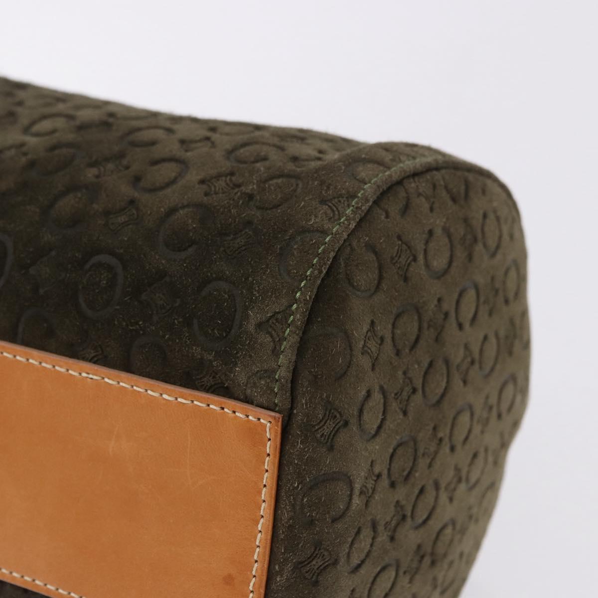 CELINE C Macadam Hand Bag Suede Green Gold Tone Auth gh2322A