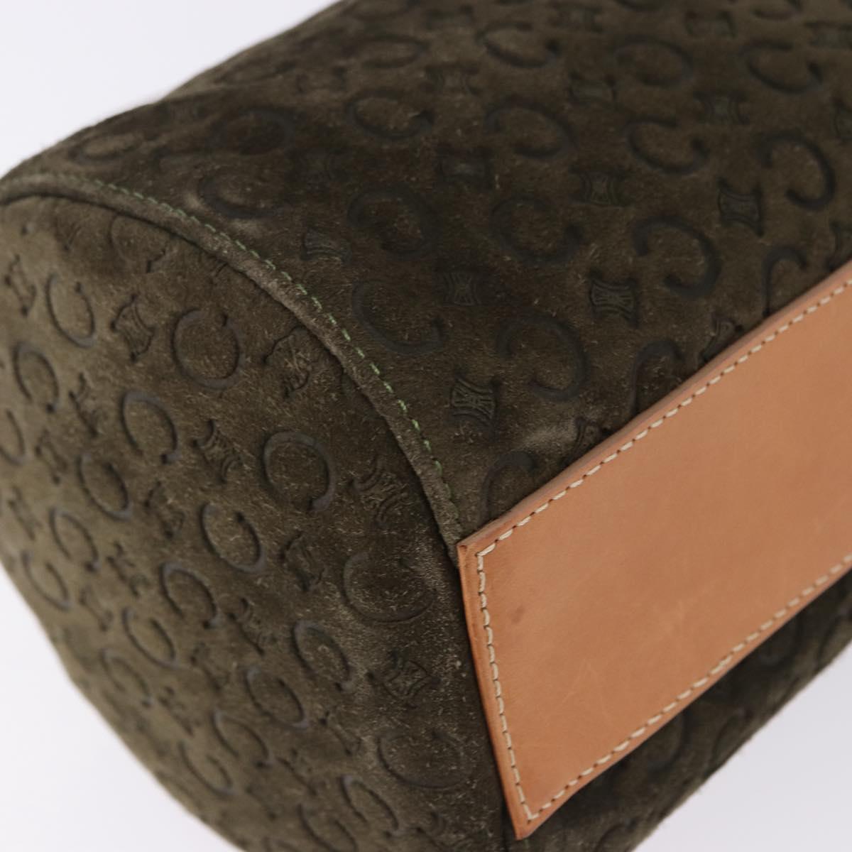 CELINE C Macadam Hand Bag Suede Green Gold Tone Auth gh2322A