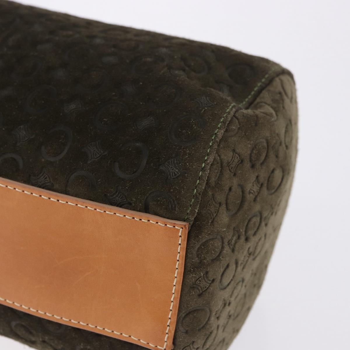 CELINE C Macadam Hand Bag Suede Green Gold Tone Auth gh2322A