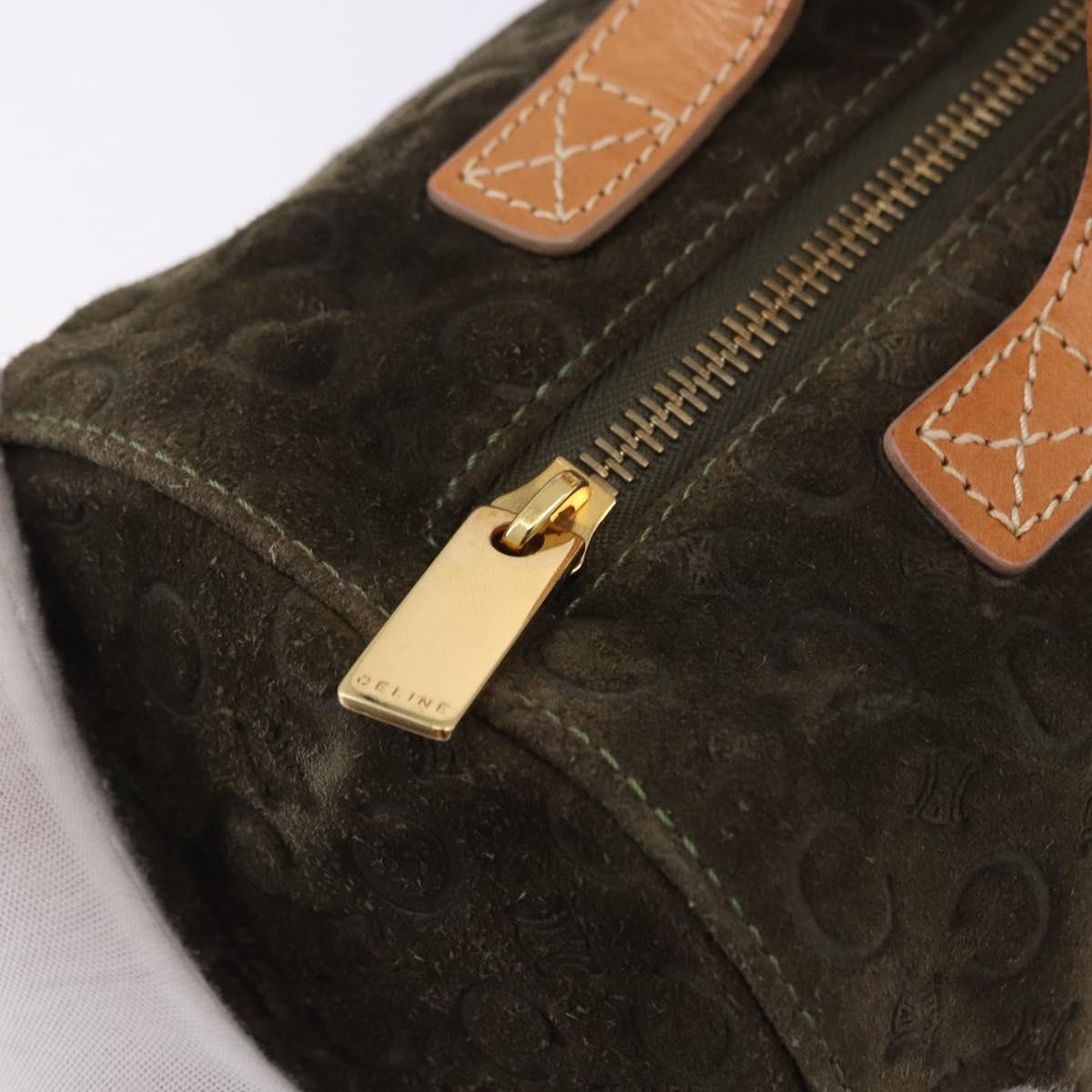 CELINE C Macadam Hand Bag Suede Green Gold Tone Auth gh2322A