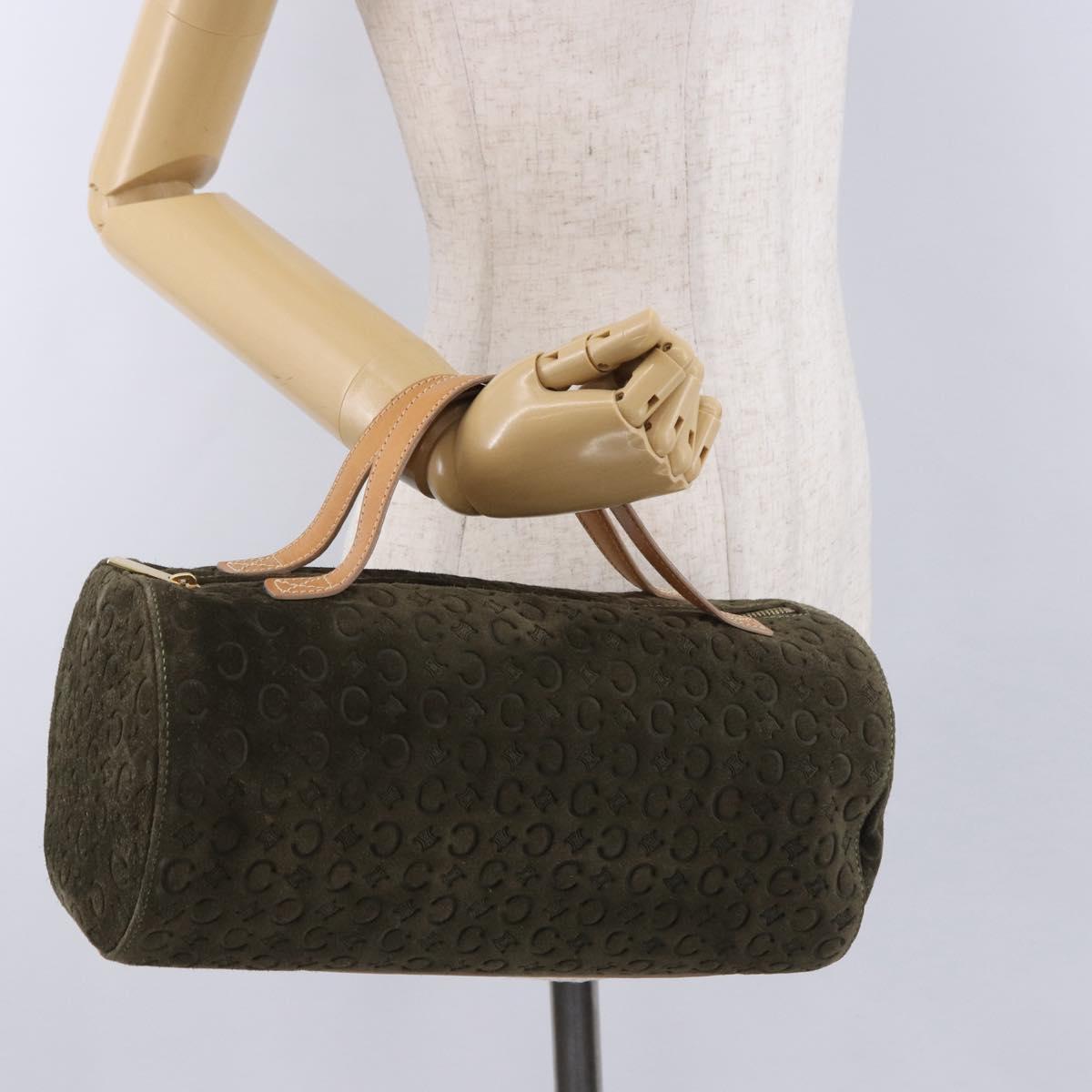 CELINE C Macadam Hand Bag Suede Green Gold Tone Auth gh2322A