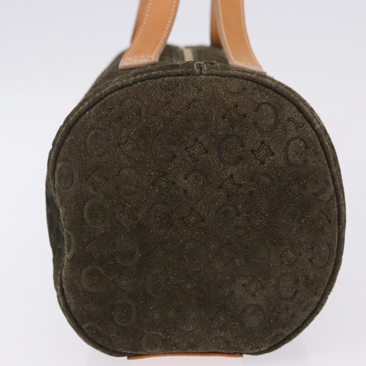 CELINE C Macadam Hand Bag Suede Green Gold Tone Auth gh2322A