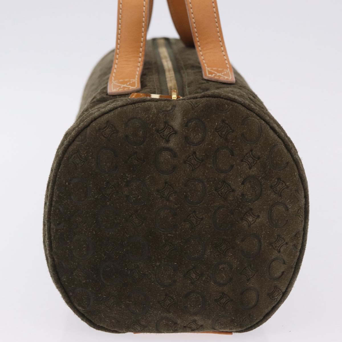 CELINE C Macadam Hand Bag Suede Green Gold Tone Auth gh2322A