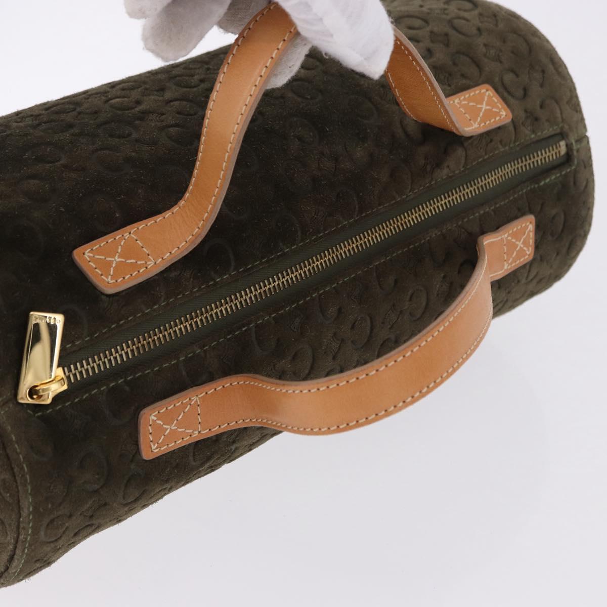 CELINE C Macadam Hand Bag Suede Green Gold Tone Auth gh2322A