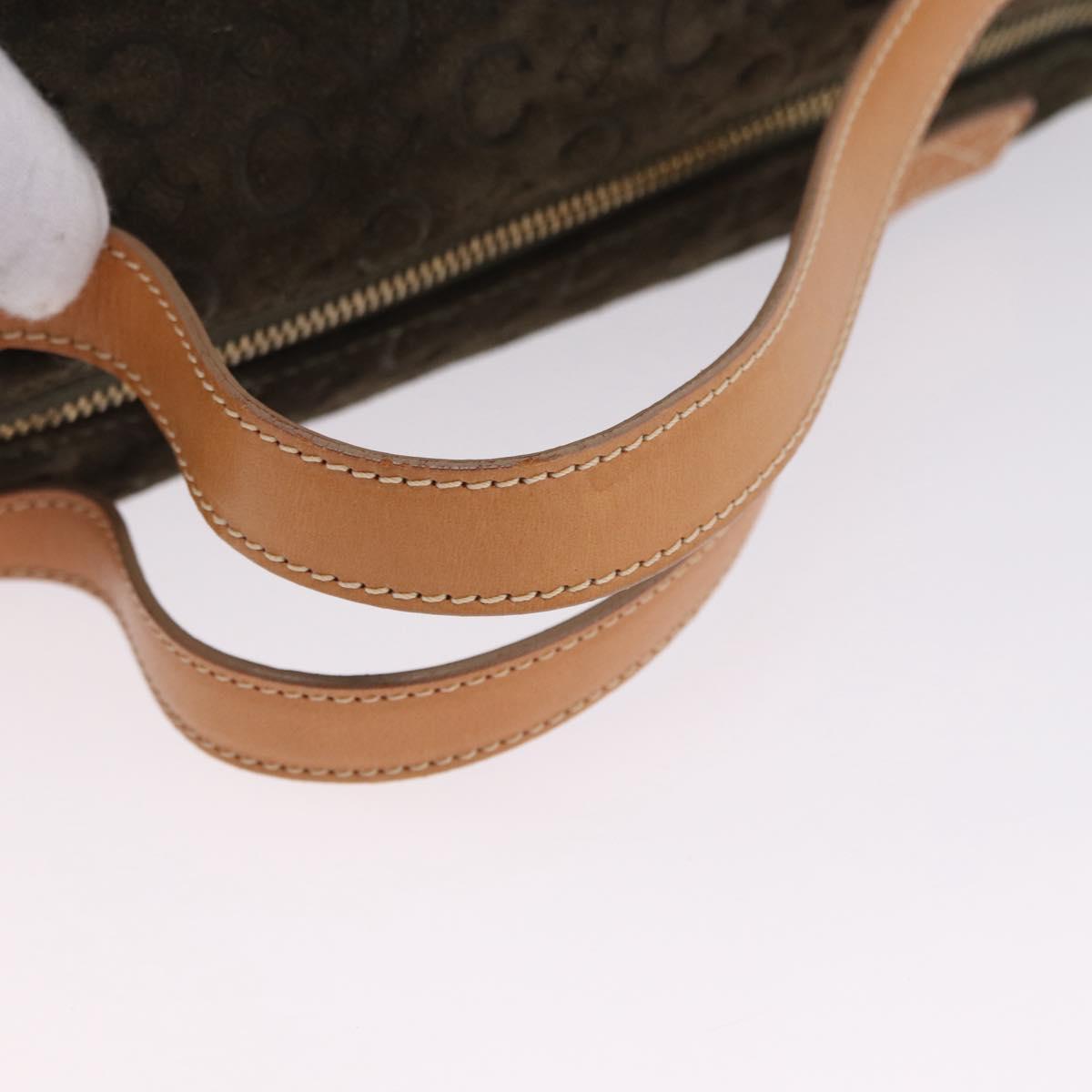 CELINE C Macadam Hand Bag Suede Green Gold Tone Auth gh2322A